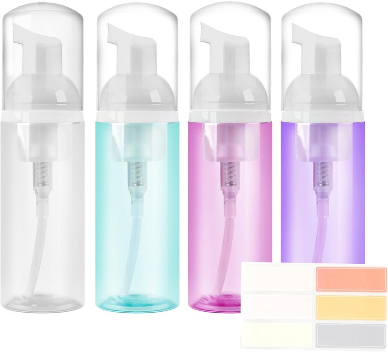 Rindion 4 Pack Foam Pump Bottle, 60 ml/2 oz Mini Empty Bottle Travel Foaming Dispenser, Plastic Mousse Foam Dispenser Pump for Soap, Shower Gel, Shampoo, Facial Cleanser - Mix Colors - Image 1